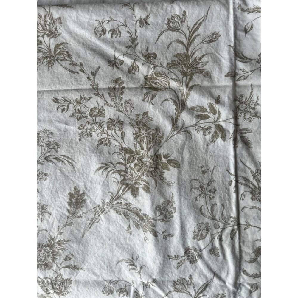 Ikea Floral queen Pillow Sham 34" X 25.5" Olive Green On White Cotton